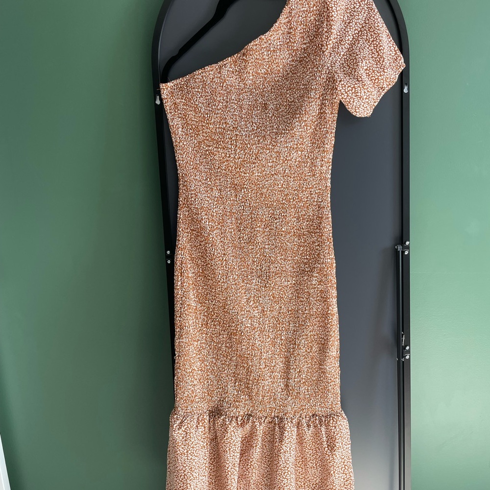 One-Shoulder Brown Midi Dress